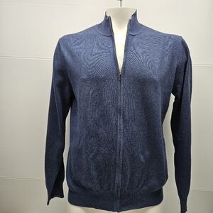 Harrison Zip Up Sweater Mens XL Blue Knit Organic Cotton Cardigan Modern Career